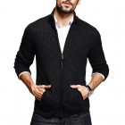 Men's Casual Half Turtleneck Solid Color Long Sleeve Zipper Knit Cardigan