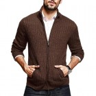 Men's Casual Half Turtleneck Solid Color Long Sleeve Zipper Knit Cardigan