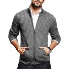 Men's Casual Half Turtleneck Solid Color Long Sleeve Zipper Knit Cardigan