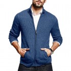 Men's Casual Half Turtleneck Solid Color Long Sleeve Zipper Knit Cardigan