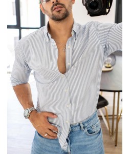 Men's Casual Style Summer And Autumn Daily Buttoned pel Three-quarter Sleeve Shirt