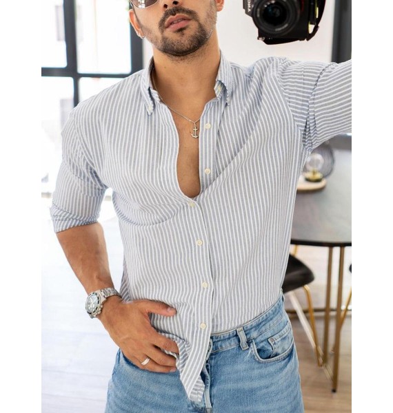 Men's Casual Style Summer And Autumn Daily Buttoned pel Three-quarter Sleeve Shirt