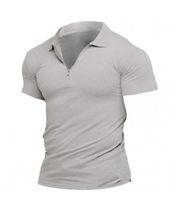 Men's Breathable Perspiration Sports Training Zip Short Sleeve Polo Shirt