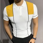 Gentleman summer color matching knitted polo shirt