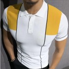 Gentleman summer color matching knitted polo shirt