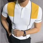 Gentleman summer color matching knitted polo shirt