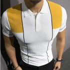 Gentleman summer color matching knitted polo shirt