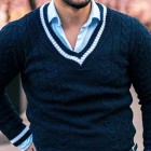 Contrast Color Business Casual Men's V-Neck Sweater