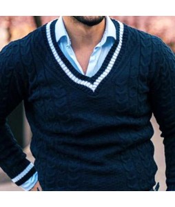 Contrast Color Business Casual Men's V-Neck Sweater