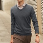 Men's Casual Sweater  British Style V-Neck Basic Pullover Sweater