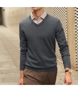 Men's Casual Sweater  British Style V-Neck Basic Pullover Sweater