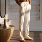 Casual estic waist pure color estic simple mens pants