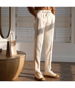 Casual estic waist pure color estic simple mens pants