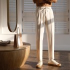 Casual estic waist pure color estic simple mens pants