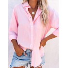 Round Neck Casual Loose Solid Color Long Sleeve Blouse