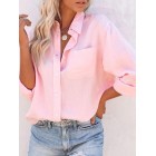 Round Neck Casual Loose Solid Color Long Sleeve Blouse