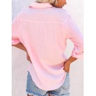 Round Neck Casual Loose Solid Color Long Sleeve Blouse