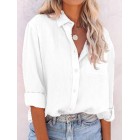 Round Neck Casual Loose Solid Color Long Sleeve Blouse