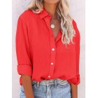 Round Neck Casual Loose Solid Color Long Sleeve Blouse