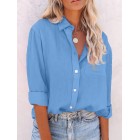 Round Neck Casual Loose Solid Color Long Sleeve Blouse