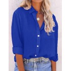 Round Neck Casual Loose Solid Color Long Sleeve Blouse