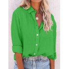 Round Neck Casual Loose Solid Color Long Sleeve Blouse