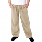 Men's Casual Solid Color Cotton Linen Quick Dry Loose Beach Trousers