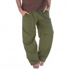 Men's Casual Solid Color Cotton Linen Quick Dry Loose Beach Trousers