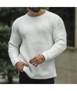 Men's Pin Color Casual Round Neck Long Sleeve Sweater