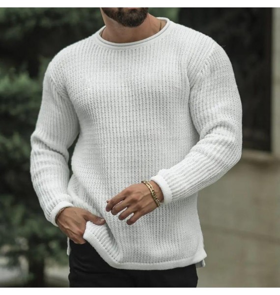 Men's Pin Color Casual Round Neck Long Sleeve Sweater