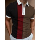 Men's Casual Style Summer Daily Stitching Zipper Design Polo Colr Short-sleeved T-shirt