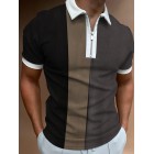 Men's Casual Style Summer Daily Stitching Zipper Design Polo Colr Short-sleeved T-shirt