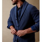 Men's Cssic  British Gentleman Shawl Colr Striped Dark Blue Cardigan