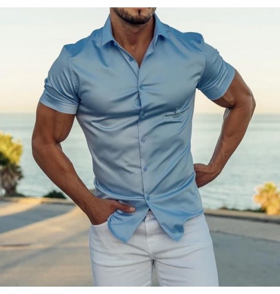 Silk slim-fit short-sleeved shirt