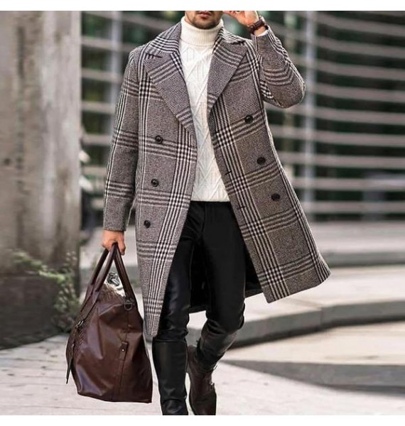 Men's Cssic Fashion Pid pel Woolen Coat