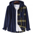 Men's Retro Pid Stitching Thickened Corduroy Hooded Shirt Jacket