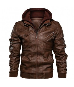 Mens Outdoor Cold-proof Motorcycle Leather Jacket