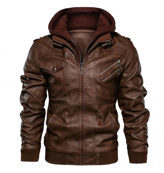 Mens Outdoor Cold-proof Motorcycle Leather Jacket