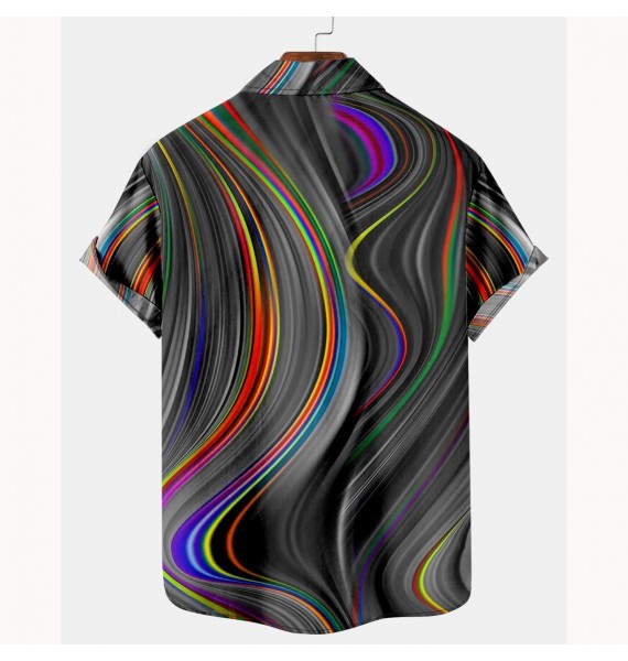 Men's Striped Short Sleeve Beach Shirt