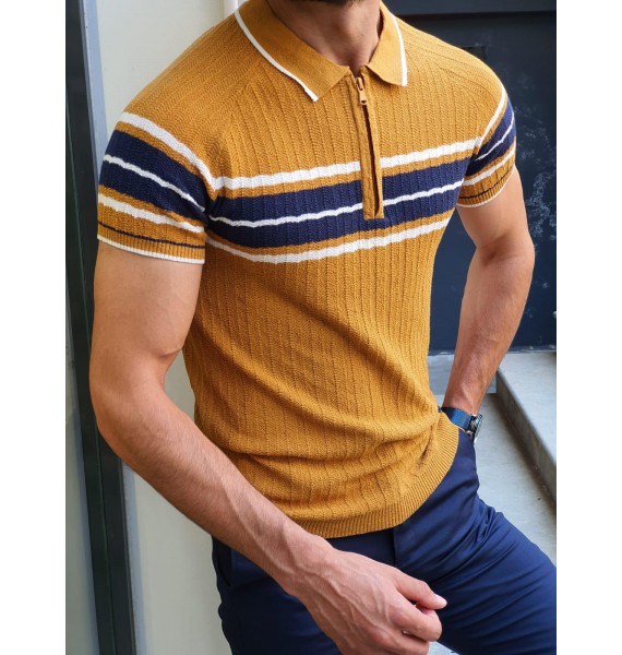 Colorblock Slim-fit Woolen Polo Shirt