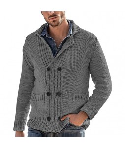 Men's Fashion Solid Color pel Long Sleeve Knit Cardigan