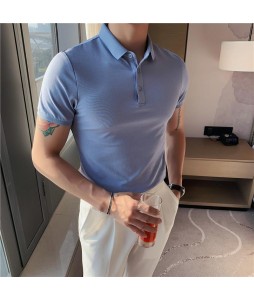 Mens Solid Color Knited Polo T-shirt