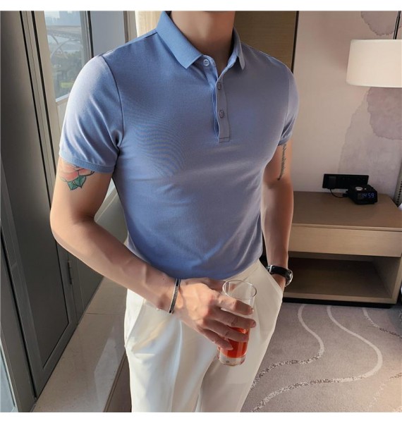 Mens Solid Color Knited Polo T-shirt