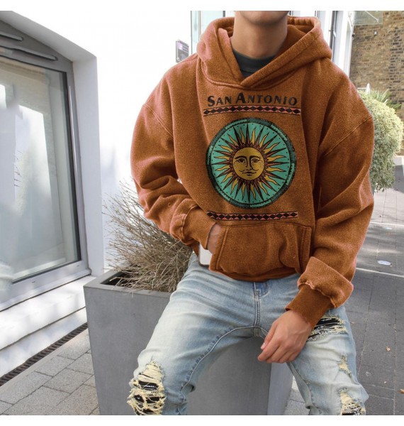 Retro Ethnic Helios Print Hoodie