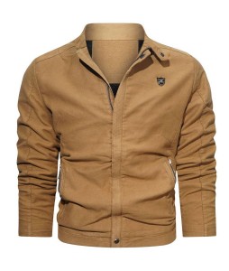 Men's Casual Washed Cotton Solid Color Stand Colr Jacket