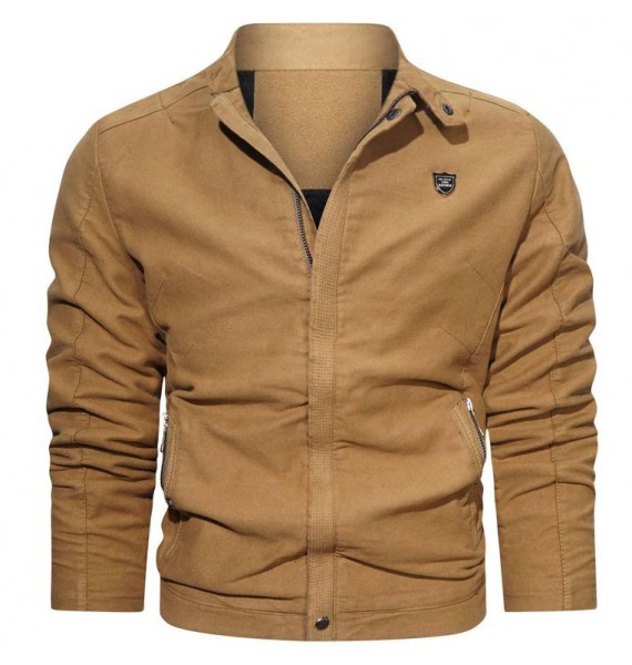 Men's Casual Washed Cotton Solid Color Stand Colr Jacket