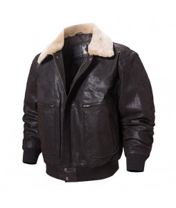 Men's Outdoor Bomber Leather Jacket  American Leather Jacket Fur Colr Removable