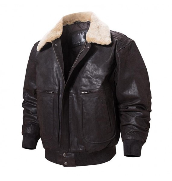 Men's Outdoor Bomber Leather Jacket  American Leather Jacket Fur Colr Removable