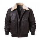 Men's Outdoor Bomber Leather Jacket  American Leather Jacket Fur Colr Removable