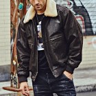 Men's Outdoor Bomber Leather Jacket  American Leather Jacket Fur Colr Removable